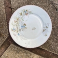 Assiettes plates 1950 : assiette vintage en céramique blanche, ornée d'un motif floral et d'une fine bordure rose. Brocante 93